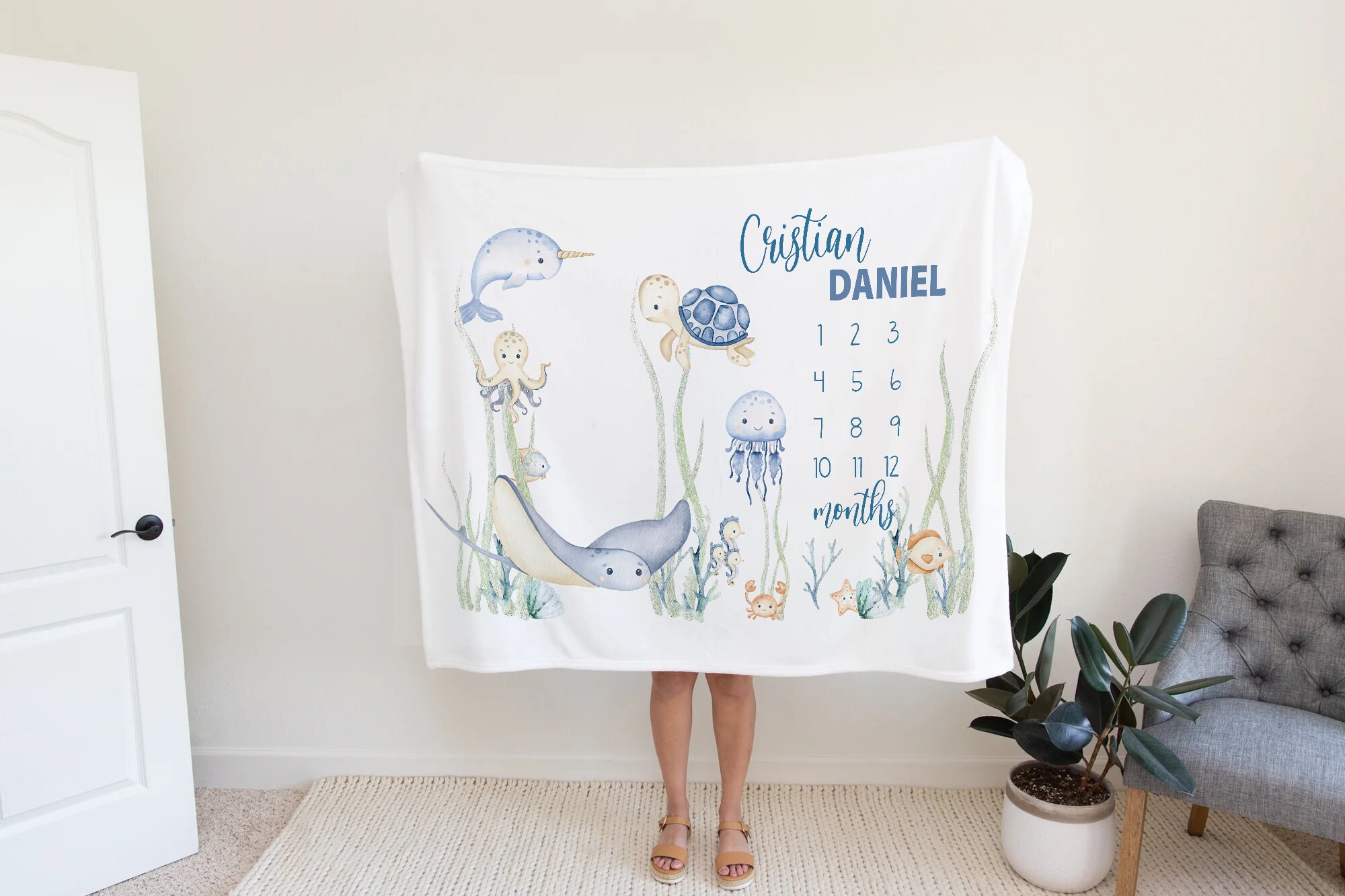 Personalized Under the Sea Baby Milestone Blanket Monthly Photos ...