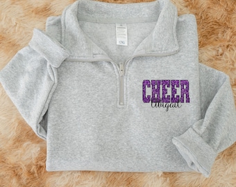 Custom Embroidered Glitter Cheer Team Quarter Zip Sweatshirt, Custom Cheer Mom Sweatshirt, Personalized Cheer Hoodie, Gifts for Christmas