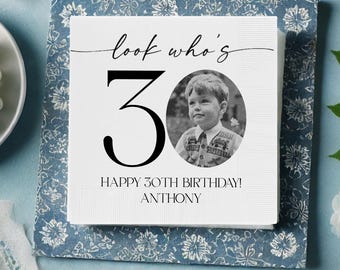Custom Photo Birthday Party Napkins, 30th Birthday Party Napkins, 30th Birthday, Personalized Photo Napkins Birthday Party Decorations