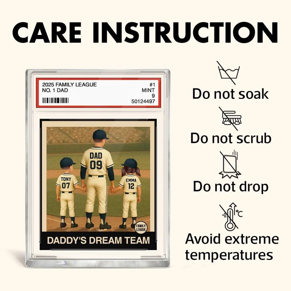 Baseball No. 1 Dad Grandpa Man & Kids Trading Card Style Personalized Acrylic Block Plaque, Father&#39;s Day Gift for Baseball Dad, Husband