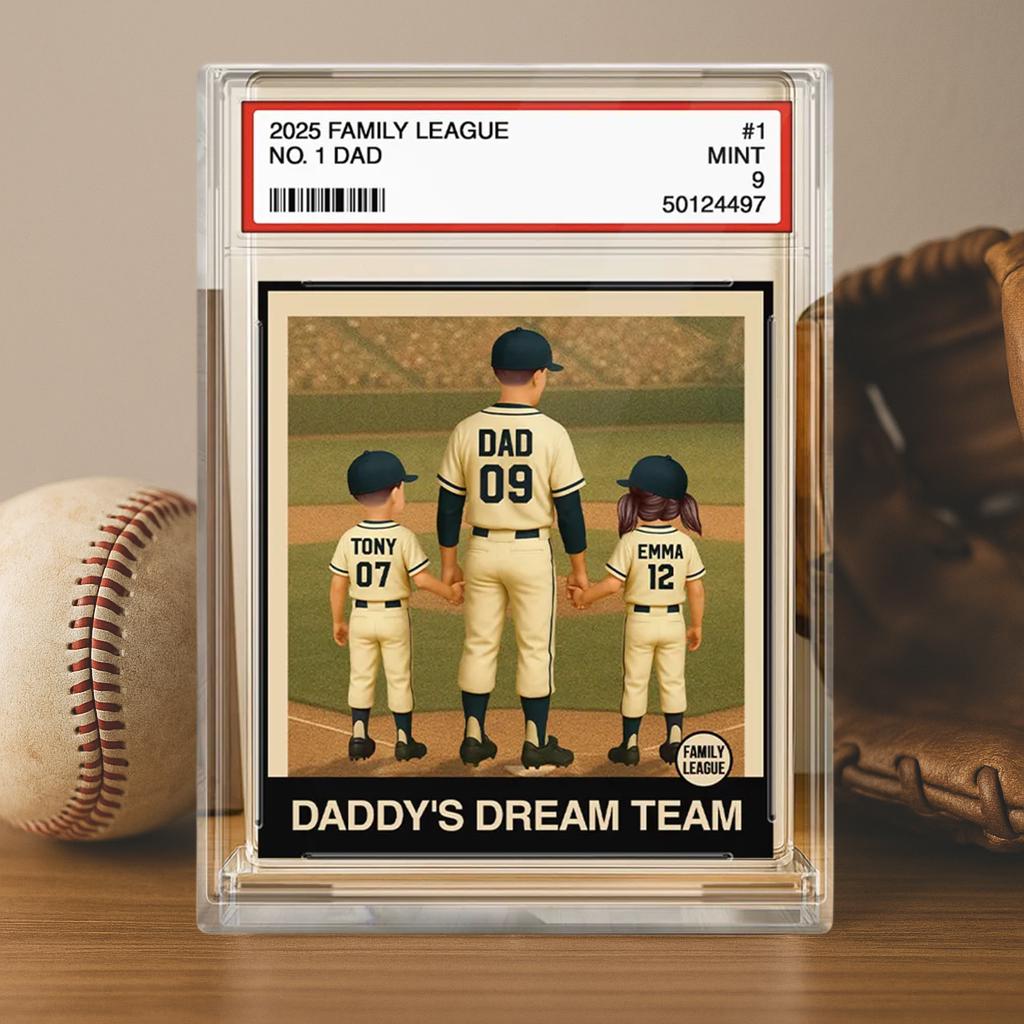 Baseball No. 1 Dad Grandpa Man & Kids Trading Card Style Personalized Acrylic Block Plaque, Father&#39;s Day Gift for Baseball Dad, Husband