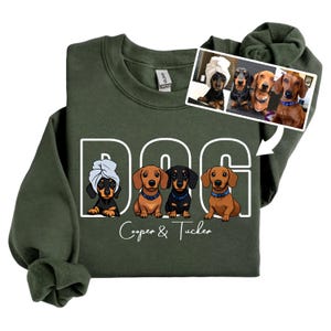 Personalized Cartoon Dog Portrait Sweater with Name, Sausage Dog Mom, Custom Dog Photo Portrait Sweatshirt, Dog Mom Line Art, Dog Mom Gifts