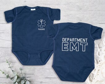 EMT Baby Onesie with Star of Life and Personalized Name, Custom Department City Bodysuit For Baby, Cute EMT Nurse Onesie, EMT Gift For Baby