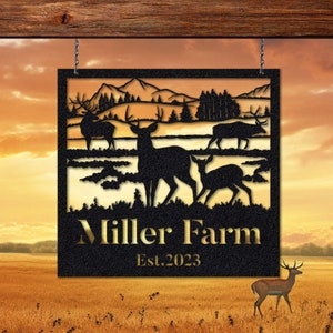 Letrero de granja de metal de ciervo familiar personalizado con luz LED Letrero de metal de puerta de granja de ciervo familiar personalizado Nombre personalizado y regalo de año para él Regalo de cazador de ciervos