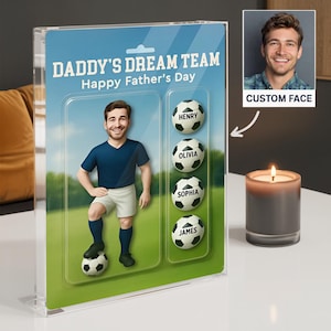 Custom Fathers Day Gift For Dad,Soccer Dad Plaque Gift,Daddy Dream Team,Baseball Dad Gift,Soccer Kids Custom 3D Effect Block Plaque Figurine