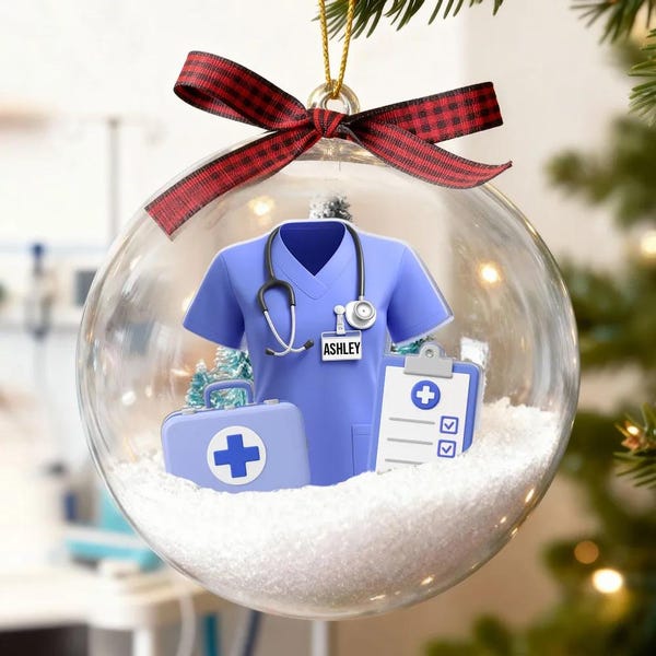 Nurse Uniform - Personalized Snow Globe Ornament - Christmas Gift for Nurse, Healthcare Workers, Nurse Department Gifts
