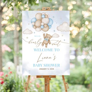Baby Shower Welcome Poster, Baby Shower, Bear Baby Shower Decorations, Custom Baby Shower Poster, Blue Welcome Yard Poster, Baby Shower Gift
