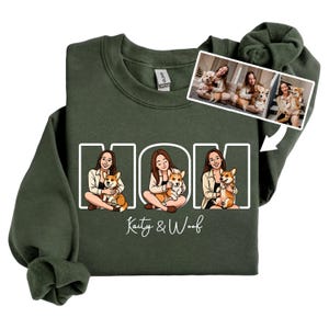 Personalized Mom Portrait Hoodie, Custom Photo Dog Mom Sweatshirt, Sausage Dog Lover Gifts, Dog Mom/ Cat Mom, Chirstmas Gifts