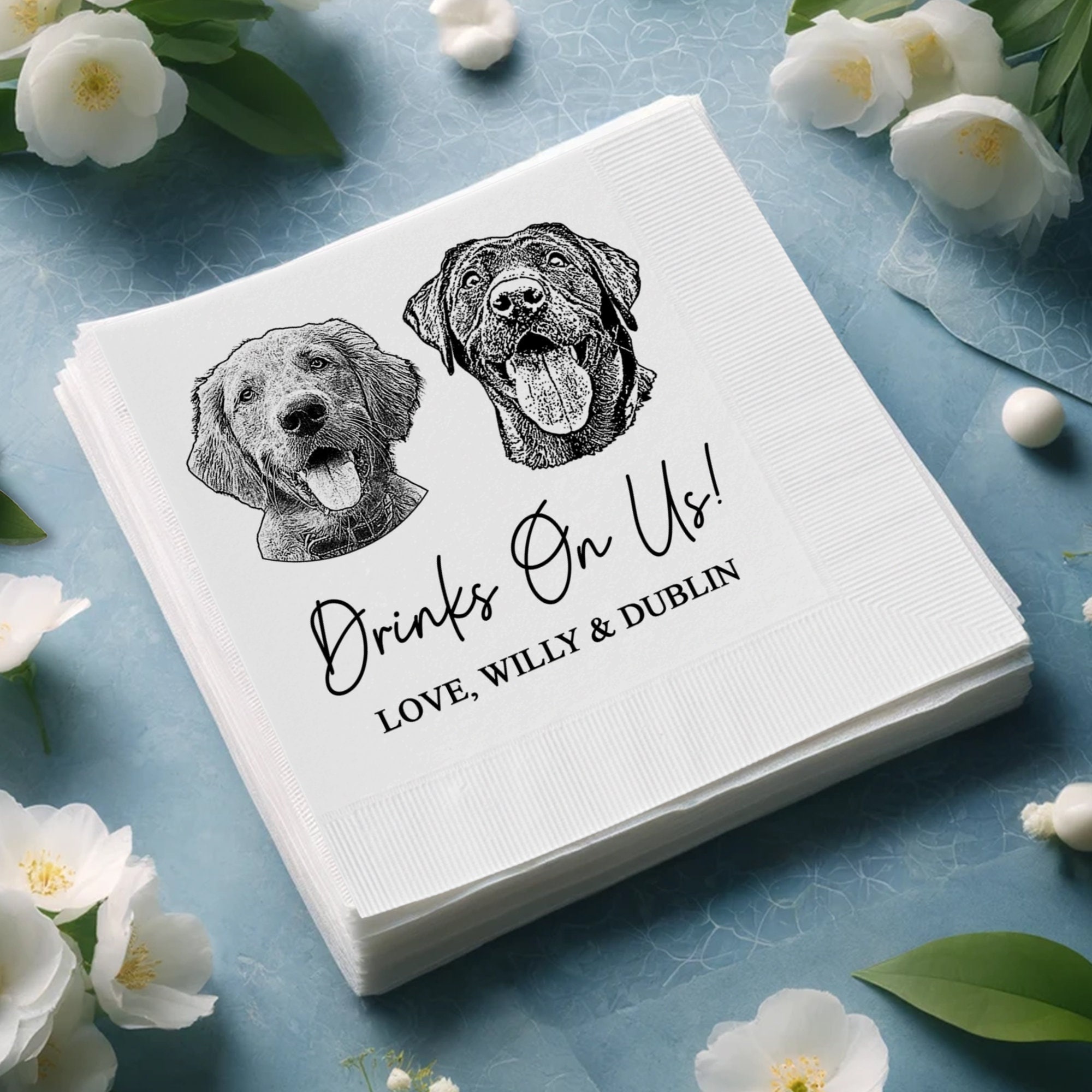 Custom Dog Napkins,Custom Pet Wedding Cocktail Napkins,Custom Pet Portrait Cocktail Napkins, Customized Pet Napkins,Wedding Cocktail Napkins