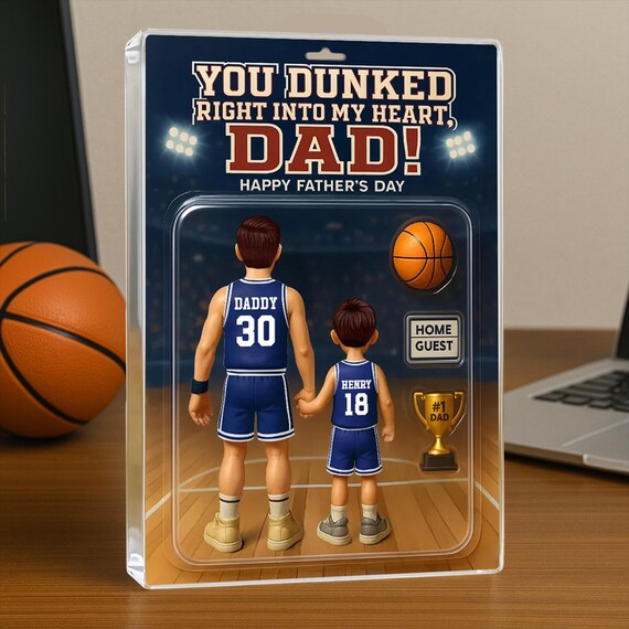 You Dunked Right Into My Heart Dad, Basketball Custom Figure Personalized Acrylic Block Plaque, Father's Day Gift for Dad, Gift for Husband