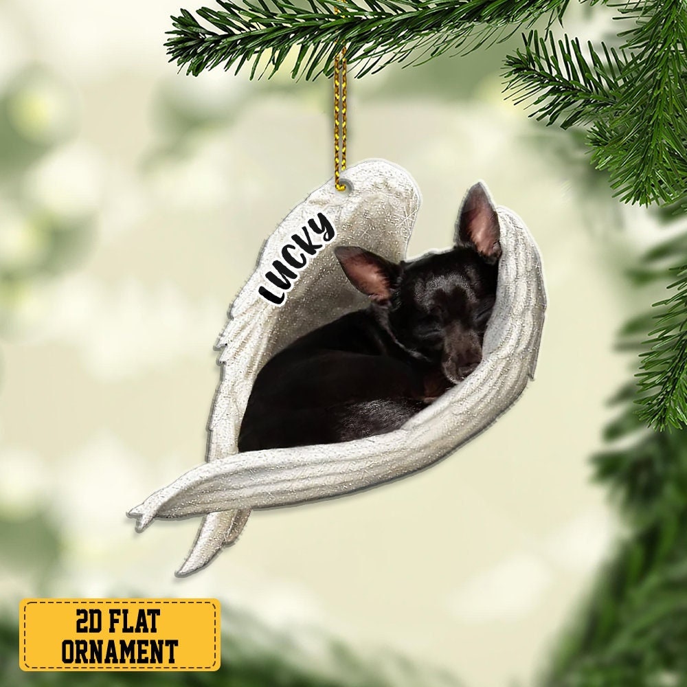 Custom Name Black Chihuahua Sleeping Angel Christmas Flat Acrylic Dog Ornament Memorial Dog Gift, Black Chihuahua Dog Christmas Ornament