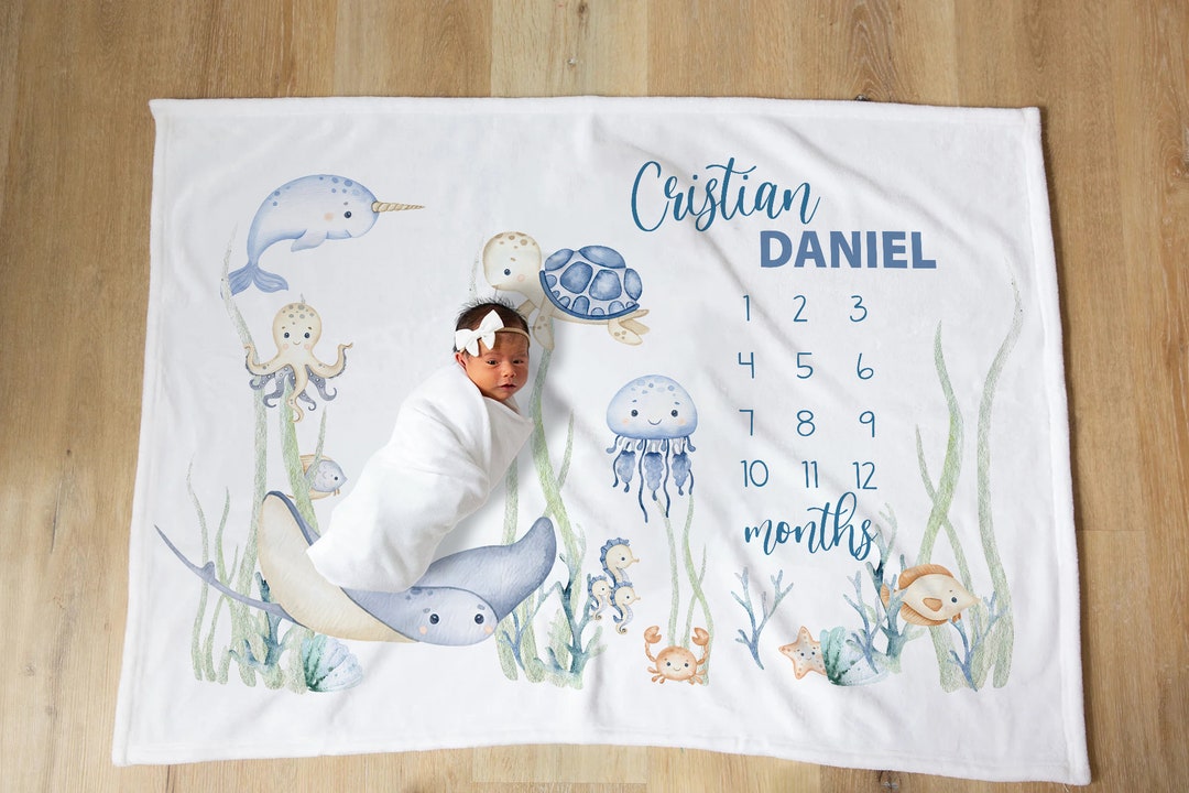 Personalized Under the Sea Baby Milestone Blanket Monthly Photos ...