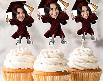 Graduate Personalized Face Cupcake Toppers, Graduation Photo Cupcake Toppers, Graduate Party Favors, Graduation Party Decor, Graduation Gift