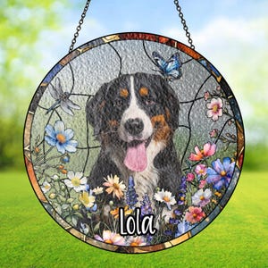 Custom Dog Portrait Art Suncatcher, Pet Memorial Stained Glass, Dog Portrait from Photo, Indoor Home Decor Gift, Indoor Home Decor Gift 2