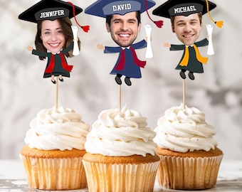 Graduate Personalized Face Cupcake Toppers, Graduation Photo Cupcake Toppers, Graduate Party Favors, Graduation Party Decor, Graduation Gift