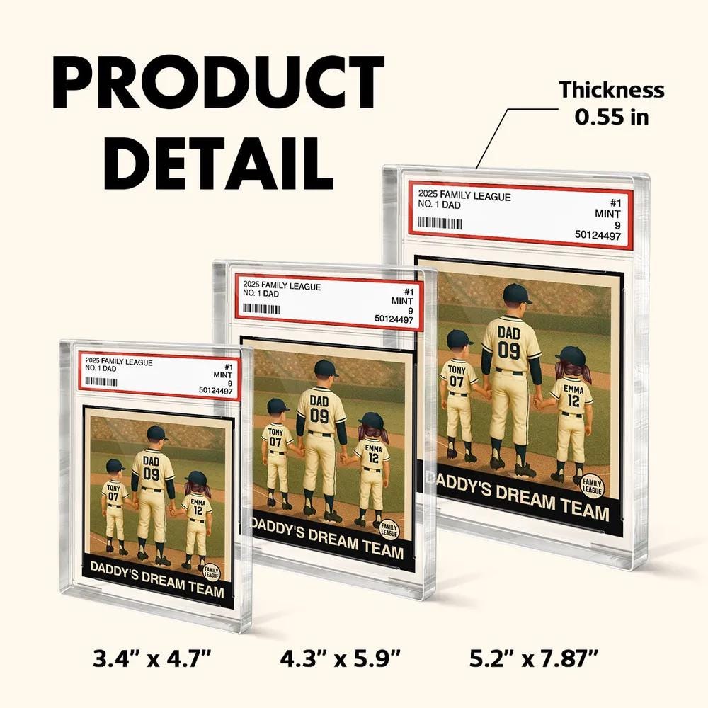 Baseball No. 1 Dad Grandpa Man & Kids Trading Card Style Personalized Acrylic Block Plaque, Father&#39;s Day Gift for Baseball Dad, Husband