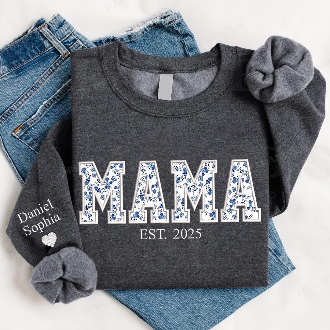 Custom Embroidered Mama Sweatshirt - Floral Appliqué Mama