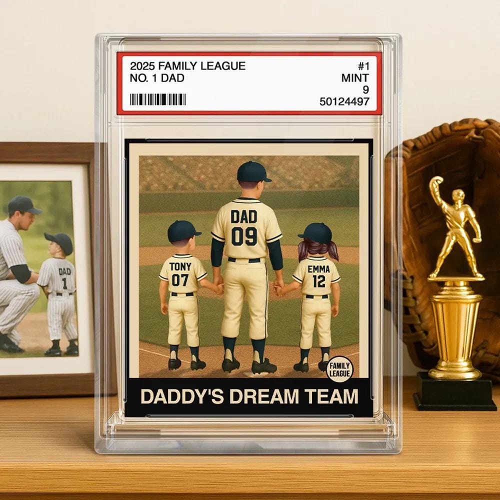 Baseball No. 1 Dad Grandpa Man & Kids Trading Card Style Personalized Acrylic Block Plaque, Father&#39;s Day Gift for Baseball Dad, Husband
