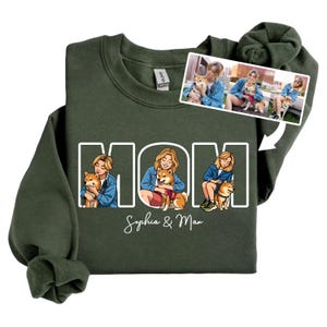 Personalized Dog Mom Portrait Sweater, Custom Photo Dog Mom Sweatshirt, Sausage Dog Lover Gifts, Dog Mom/ Cat Mom, Chirstmas Gifts