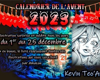 Calendrier de l'Avent 2023 / Kevin TeoArt / Page de coloriage / Greyscale Illustration