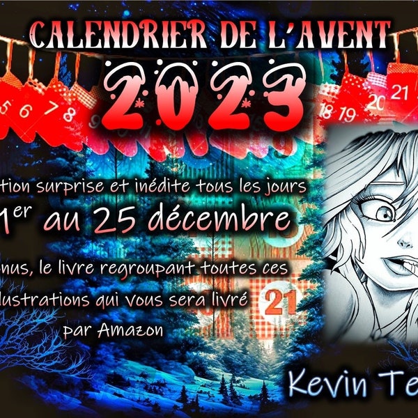 Calendrier de l'Avent 2023 / Kevin TeoArt / Page de coloriage / Greyscale Illustration