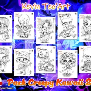 Creepy Kawaii Pack 2 / Kevin TeoArt / Coloring page / Grayscale Illustration