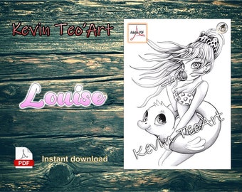 Louise - Summer Holidays / Kevin TeoArt / Page de coloriage / Grayscale Illustration