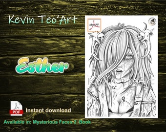 Esther / Kevin TeoArt / Page de coloriage / Grayscale Illustration / Coloring Page / Download Printable File (PDF)