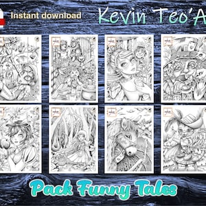 Pack Funny Tales / Kevin TeoArt / Coloring Page / Grayscale Illustration / Coloring Page / Download Printable File (PDF)