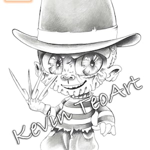 Pack Creepy Kawaii / Kevin TeoArt / Page de coloriage / Grayscale Illustration image 5