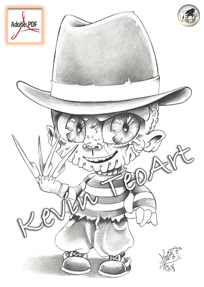 Pack Creepy Kawaii / Kevin TeoArt / Page de coloriage / Grayscale Illustration image 5