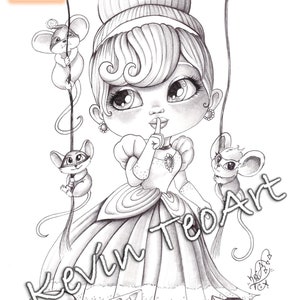 Kawaii Princesses Pack 2 / Kevin TeoArt / Coloring page / Grayscale Illustration image 3