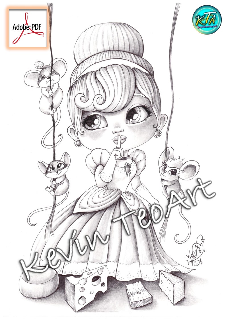 Pack Princesses Kawaii 2 / Kevin TeoArt / Page de coloriage / Grayscale Illustration imagem 3