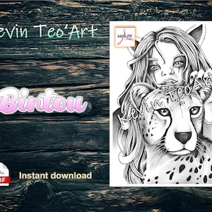 Bintou / Kevin TeoArt / Coloring Page / Grayscale Illustration / Coloring Page / Download Printable File (PDF)