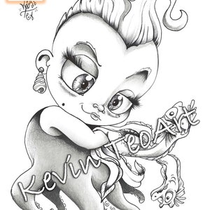 Pack Creepy Kawaii / Kevin TeoArt / Page de coloriage / Grayscale Illustration image 10