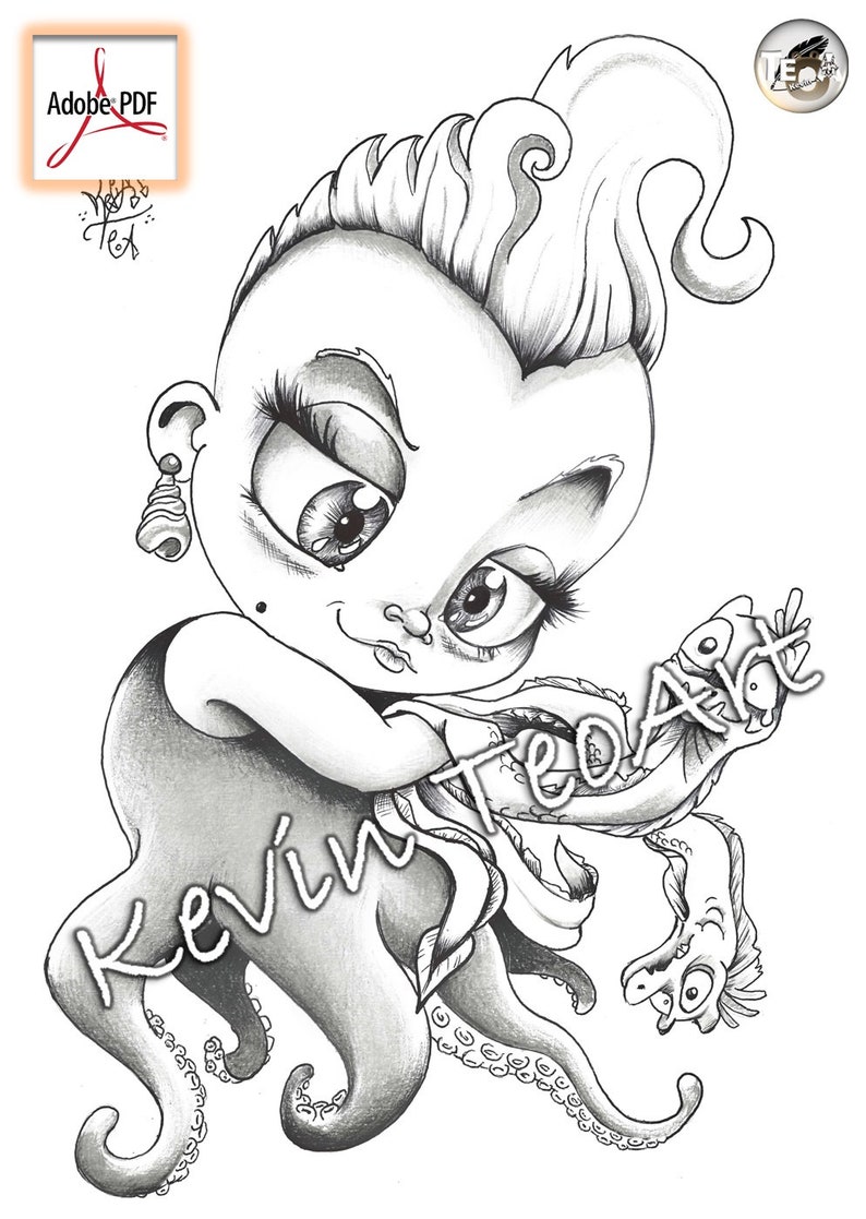 Pack Creepy Kawaii / Kevin TeoArt / Page de coloriage / Grayscale Illustration image 10