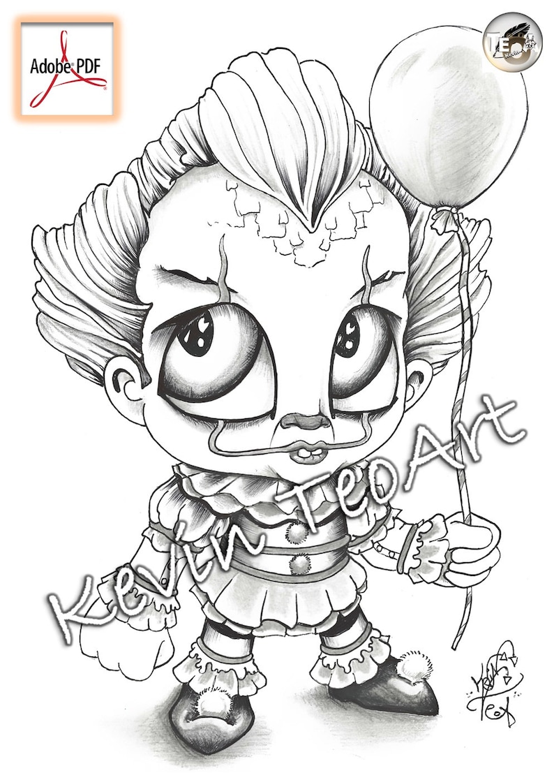 Pack Creepy Kawaii / Kevin TeoArt / Page de coloriage / Grayscale Illustration image 9