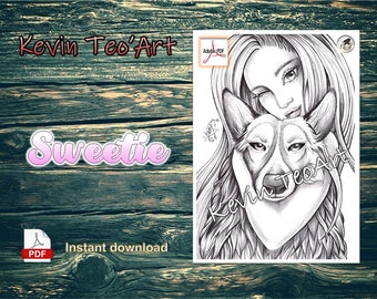 Sweetie - Summer Hollidays / Kevin TeoArt / Page de coloriage / Grayscale Illustration /