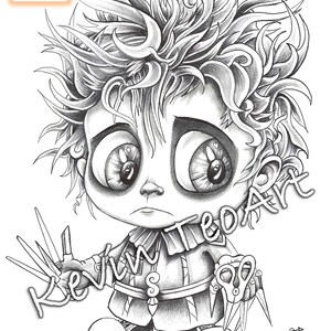 Pack Creepy Kawaii / Kevin TeoArt / Page de coloriage / Grayscale Illustration image 4