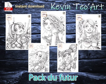 Pack du futur / Kevin TeoArt / Page de coloriage / Grayscale Illustration