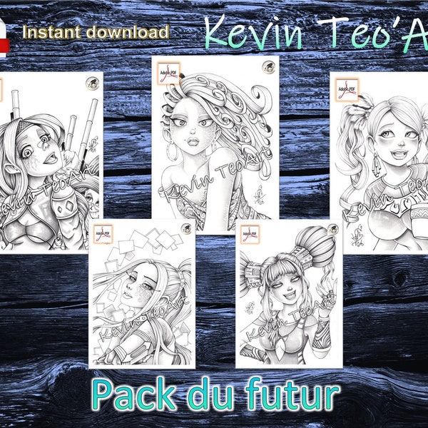 Pack du futur / Kevin TeoArt / Page de coloriage / Grayscale Illustration