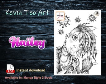 Hailey / Kevin TeoArt / Coloring Page / Grayscale Illustration / Coloring Page / Download Printable File (PDF)