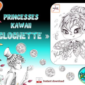 Pack Princesses Kawaii 2 / Kevin TeoArt / Page de coloriage / Grayscale Illustration image 4