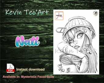 Nati / Kevin TeoArt / Page de coloriage / Grayscale Illustration / Coloring Page / Download Printable File (PDF)