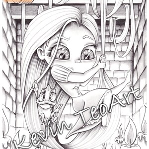 Pack Princesses Kawaii 2 / Kevin TeoArt / Page de coloriage / Grayscale Illustration imagem 7