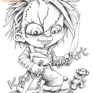 Pack Creepy Kawaii / Kevin TeoArt / Page de coloriage / Grayscale Illustration image 3