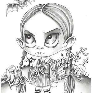 Pack Creepy Kawaii / Kevin TeoArt / Page de coloriage / Grayscale Illustration image 8