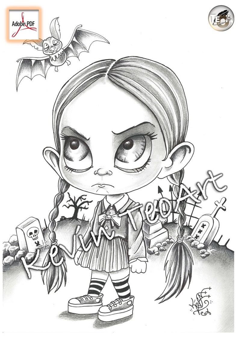 Pack Creepy Kawaii / Kevin TeoArt / Page de coloriage / Grayscale Illustration image 8