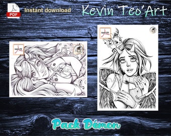 Demon Pack / Kevin TeoArt / Coloring Page / Grayscale Illustration / Coloring Page / Download Printable File (PDF)