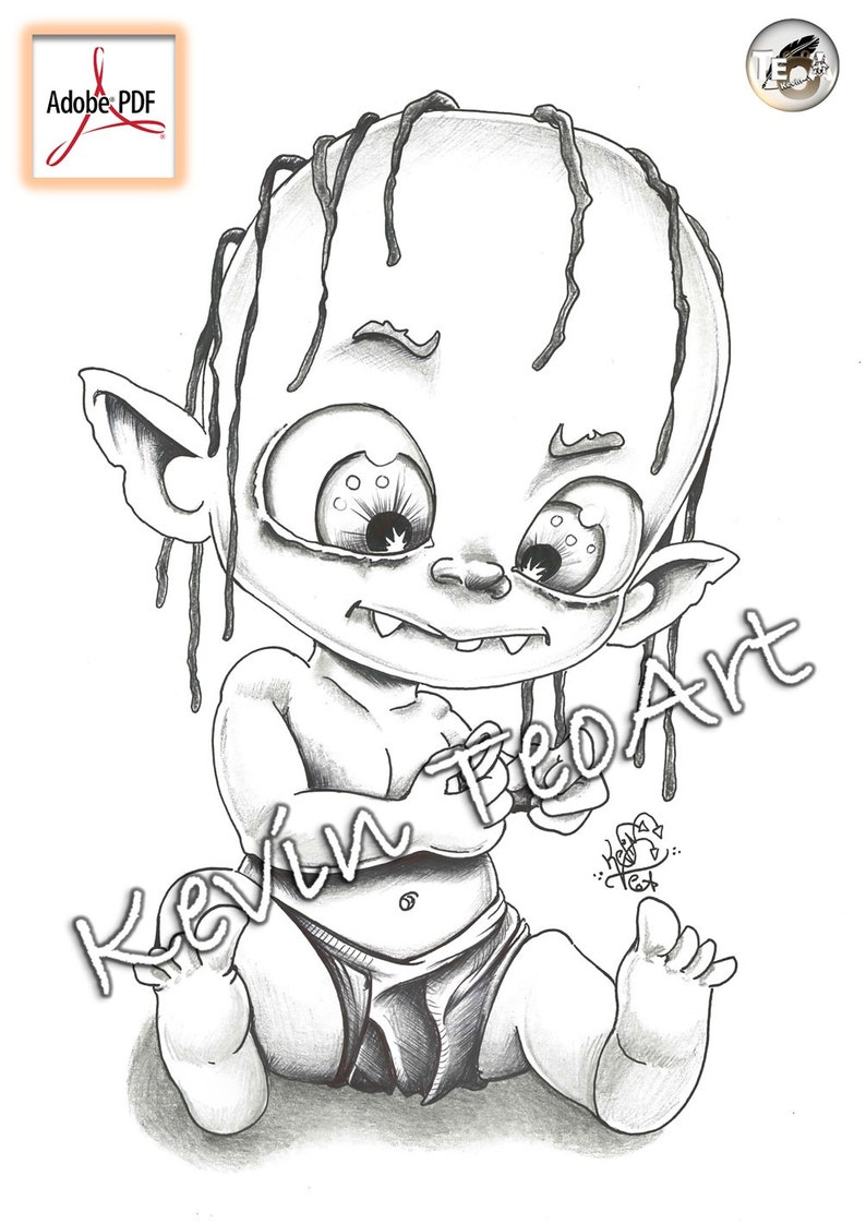 Pack Creepy Kawaii / Kevin TeoArt / Page de coloriage / Grayscale Illustration image 6